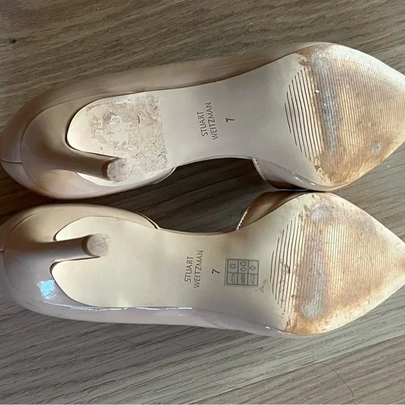 Stuart Weitzman Nude Patent Stiletto Pumps Size 7 - Picture 4 of 14